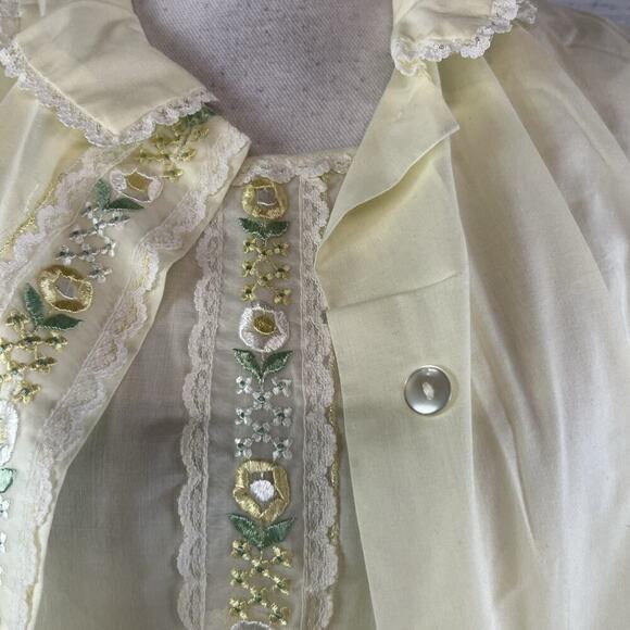 Vintage Katz 2pc Nightgown House Coat Robe Set sz Small Yellow Floral Embroidery - Picture 4 of 16